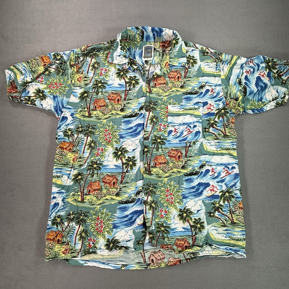 VGT Ocean Current SURF SPORT RETRO Men's Short Sleeve Button DOWN L